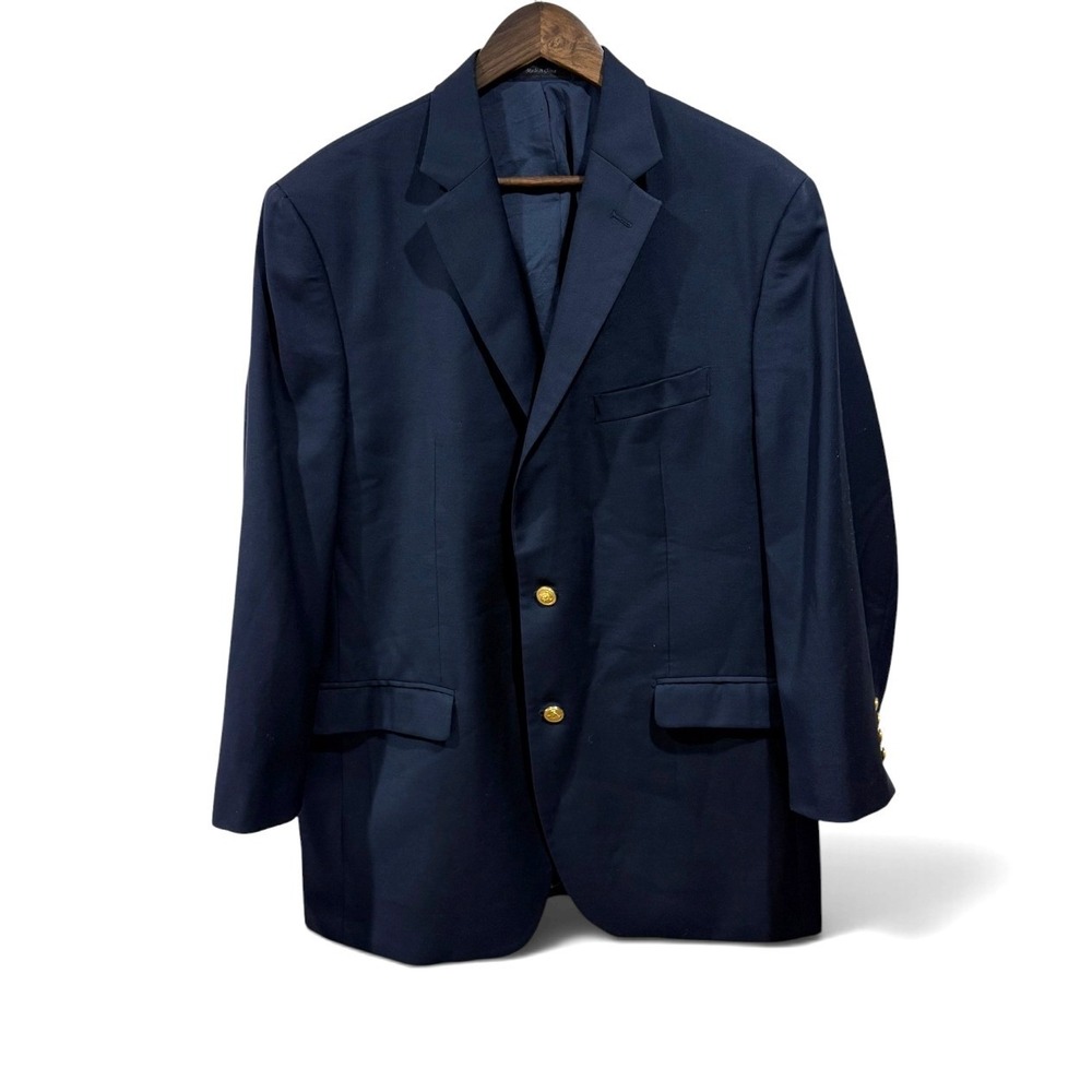 Lauren Ralph Lauren Mens 44R Navy Blue Blazer Gold Button Wool Sport Coat